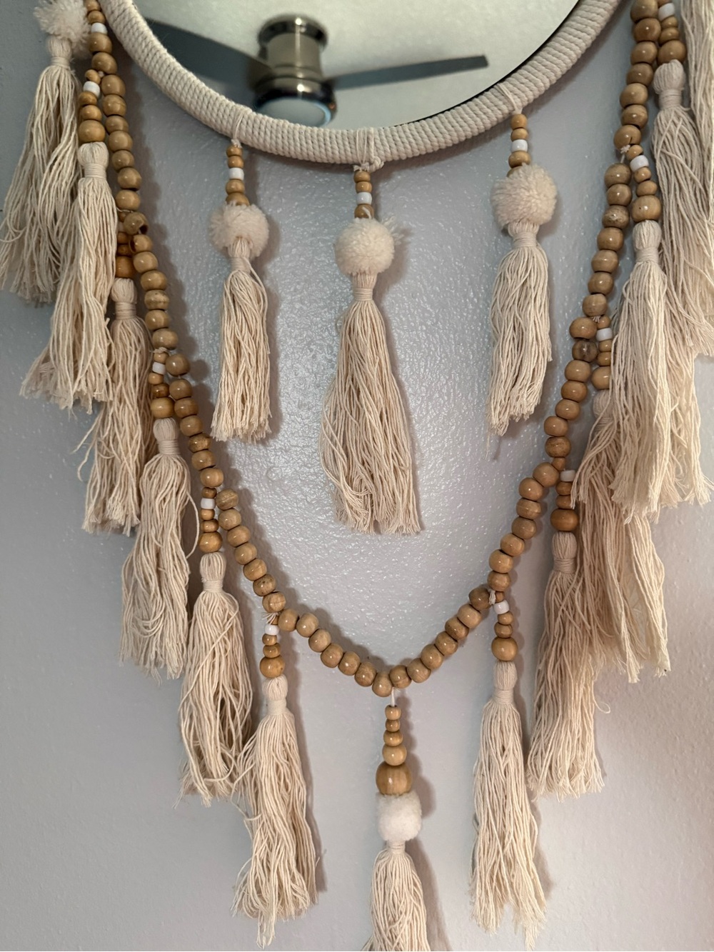 Boho Cream Tassel Mirror Wall Hanging - Picture 2 of 4